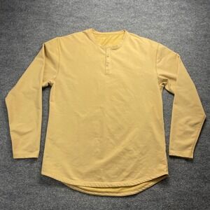 BYLT Basics Mens Long Sleeve Henley Shirt Mustard Yellow Curved Hem Size L